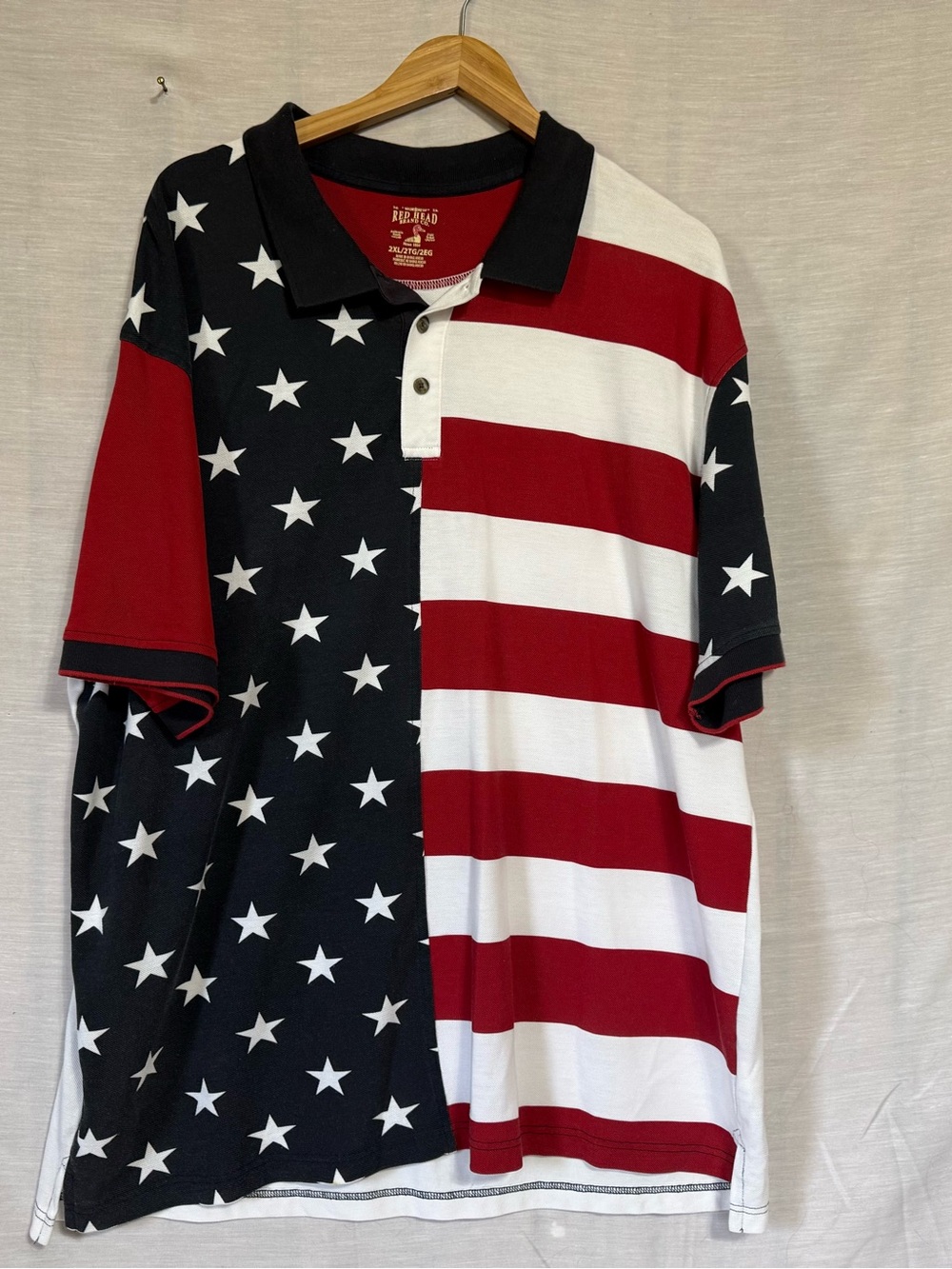 RedHead American Flag Polo Shirt Patriotic USA Stars Stripes 2XL